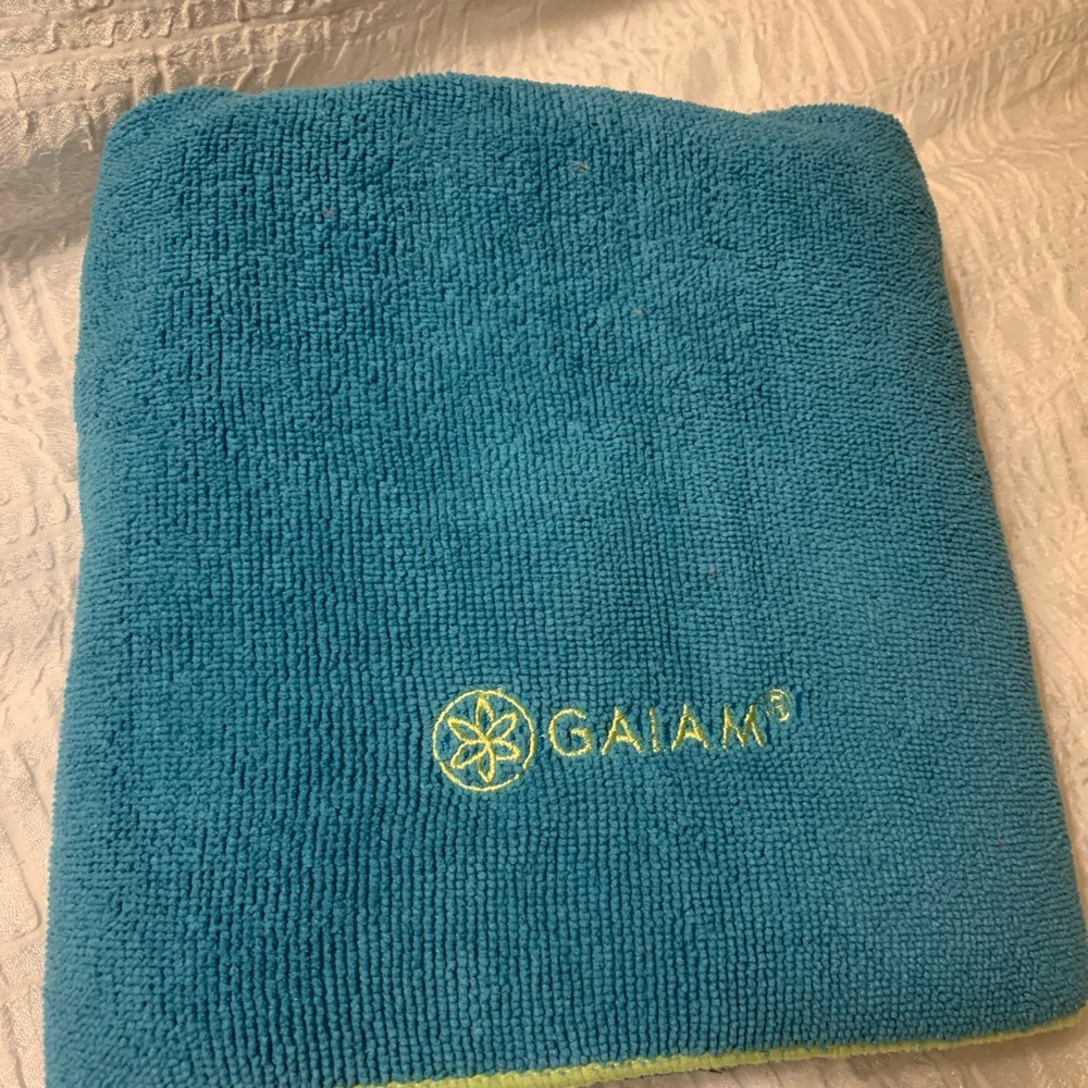 GAIAM Blue Microfiber Yoga Towel with Lime Logo